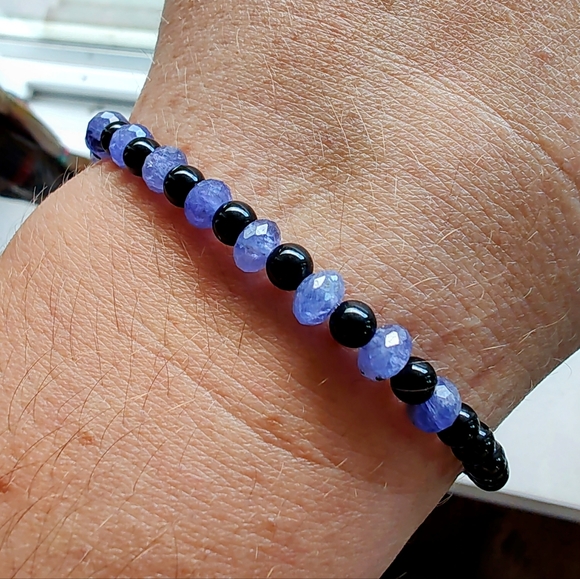 Bracelet, Tanzanite & Black Tourmaline, 4mm bead size, 7" width - Picture 1 of 1